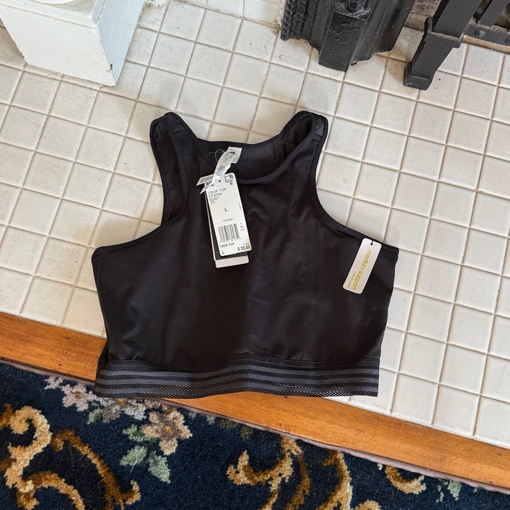 Adidas Black Cropped Tank Top with built in support. NWT. Retail 35